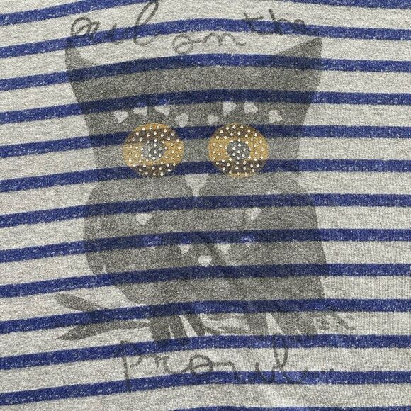 Forever 21 Plus Blue Gray Stripe Owl Hooded Pullover Cropped Sweatshirt | 1X - Picture 3 of 5